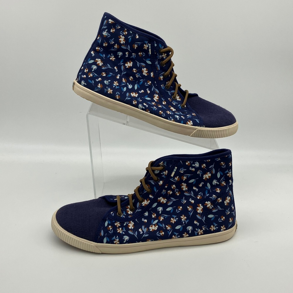 Toms Navy Floral Canvas High Top Sneakers 10 Comfort Casual Quirky Dopamine Shoe